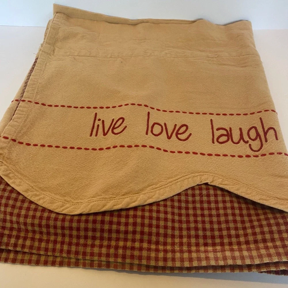 Two Window Valances Tan Excellent Live Love Laugh Gingham Red 56
